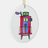 赤い車掌車の波のバイバイ セラミックオーナメント (右)
