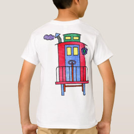 赤い車掌車の波のバイバイ Tシャツ