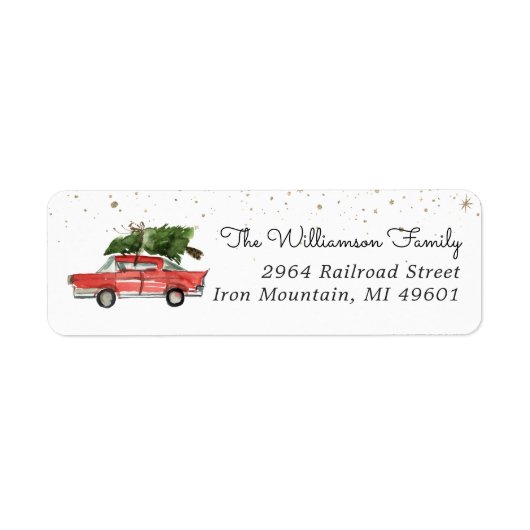 赤い車 | クリスマスの返信先住所ラベル ラベル (正面)