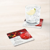 赤い輝きのクリスマスのオーナメントの雪 スクエアペーパーコースター (インサイチュ)