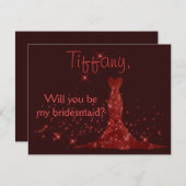 赤い輝きはです私の新婦付添人決定しますか。 招待状 (正面/裏面)