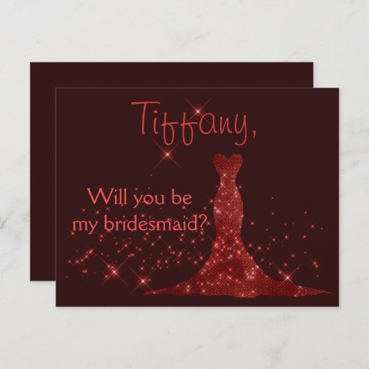 赤い輝きはです私の新婦付添人決定しますか。 招待状 (正面/裏面)