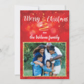 赤い輝きクリスマスファミリーフォトグリーティングカード シーズンカード (正面)