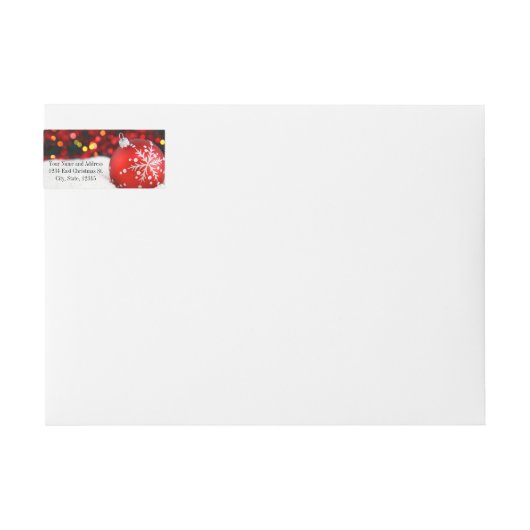 赤い輝くクリスマス装飾雪 ラップアラウンドラベル (正面)