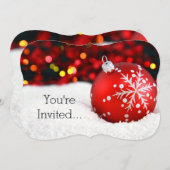 赤い輝くクリスマス装飾雪 招待状 (正面/裏面)