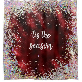 赤い輝くメリークリスマスシーズン シャワーカーテン