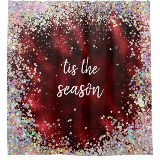 赤い輝くメリークリスマスシーズン シャワーカーテン (正面)