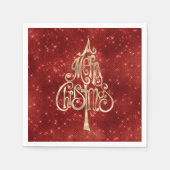 赤い輝くメリークリスマスツリー スタンダードカクテルナプキン (正面)