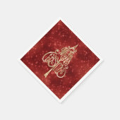 赤い輝くメリークリスマスツリー スタンダードカクテルナプキン (角)