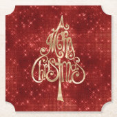 赤い輝くメリークリスマスツリー ペーパーコースター (正面)