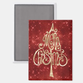 赤い輝くメリークリスマスツリー マグネット (正面/裏面)