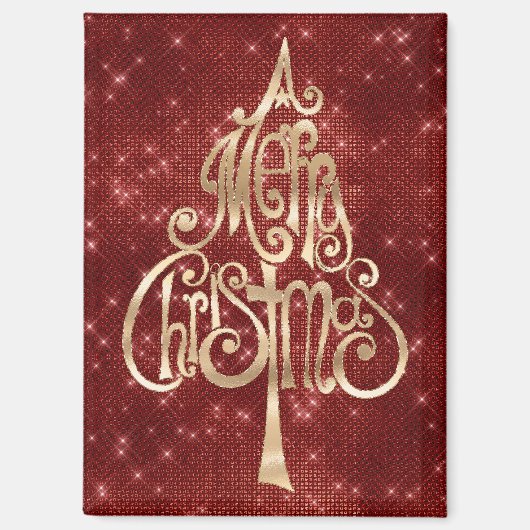 赤い輝くメリークリスマスツリー マグネット (正面)