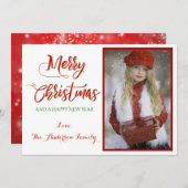赤い輝くメリークリスマスフォト シーズンカード (正面/裏面)