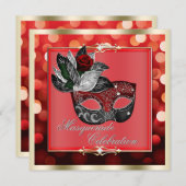 赤い輝エレガントく光の灯り《写真》ぼけ味仮装 招待状 (正面/裏面)