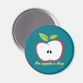 赤い輪郭と緑のリンゴ葉 マグネット (正面/裏面)