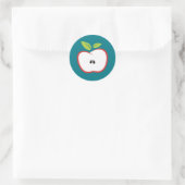 赤い輪郭と緑のリンゴ葉 ラウンドシール (バッグ)