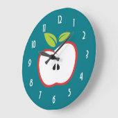 赤い輪郭と緑のリンゴ葉 ラージ壁時計 (傾斜)