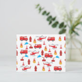 赤い輸送消防車エンジン旅団パターン シーズンポストカード (スタンド正面)