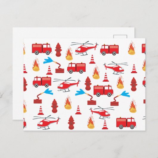 赤い輸送消防車エンジン旅団パターン シーズンポストカード (正面/裏面)