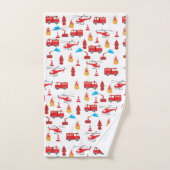 赤い輸送消防車エンジン旅団パターン バスタオルセット (ハンドタオル)