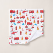 赤い輸送消防車エンジン旅団パターン バスタオルセット (ウォッシュタオル)