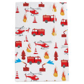 赤い輸送消防車エンジン旅団パターン ミディアムペーパーバッグ (正面)