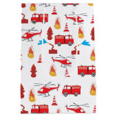 赤い輸送消防車エンジン旅団パターン ミディアムペーパーバッグ (裏面)