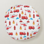 赤い輸送消防車エンジン旅団パターン ラウンドクッション (裏面)