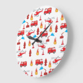 赤い輸送消防車エンジン旅団パターン ラージ壁時計 (傾斜)