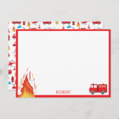 赤い輸送消防車エンジン旅団ボーイズ ノートカード (正面/裏面)