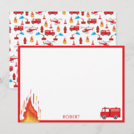 赤い輸送消防車エンジン旅団ボーイズ ノートカード