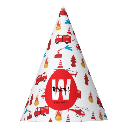 赤い輸送消防車エンジン誕生日パーティー パーティーハット (正面)
