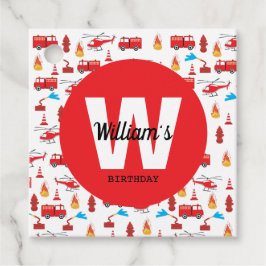 赤い輸送消防車エンジン誕生日パーティー フェイバータグ