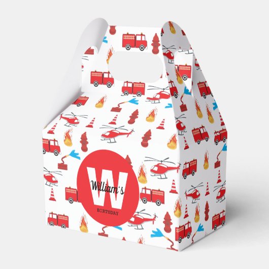 赤い輸送消防車エンジン誕生日パーティー フェイバーボックス (正面サイド)