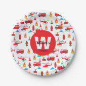 赤い輸送消防車エンジン誕生日パーティー ペーパープレート (正面)