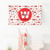 赤い輸送消防車エンジン誕生日パーティー 横断幕 (インサイチュ)