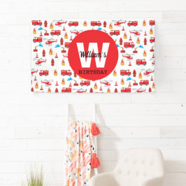 赤い輸送消防車エンジン誕生日パーティー 横断幕