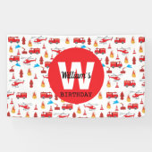 赤い輸送消防車エンジン誕生日パーティー 横断幕 (横)