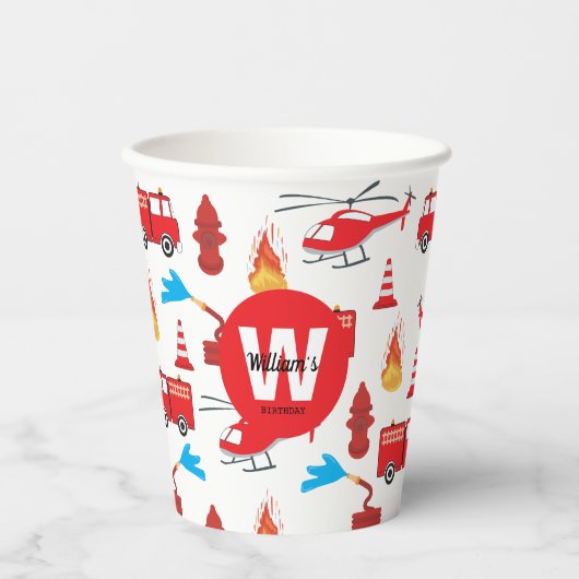 赤い輸送消防車エンジン誕生日パーティー 紙コップ (正面)