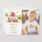 赤い農園動物の誕生日の写真サンキューカード 招待状 (正面)