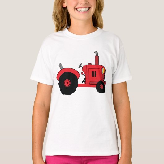 赤い農場のトラクター車両 Tシャツ (正面)