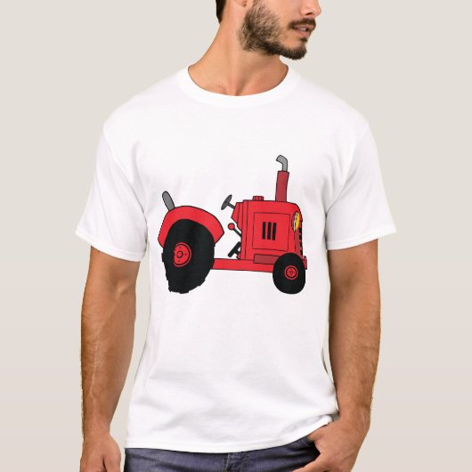 赤い農場のトラクター車両 Tシャツ (正面)