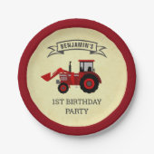 赤い農場のトラクター 子供の誕生日パーティー ペーパープレート (正面)