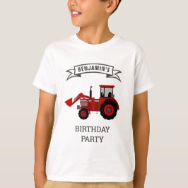赤い農場のトラクター 子供の誕生日パーティー Tシャツ