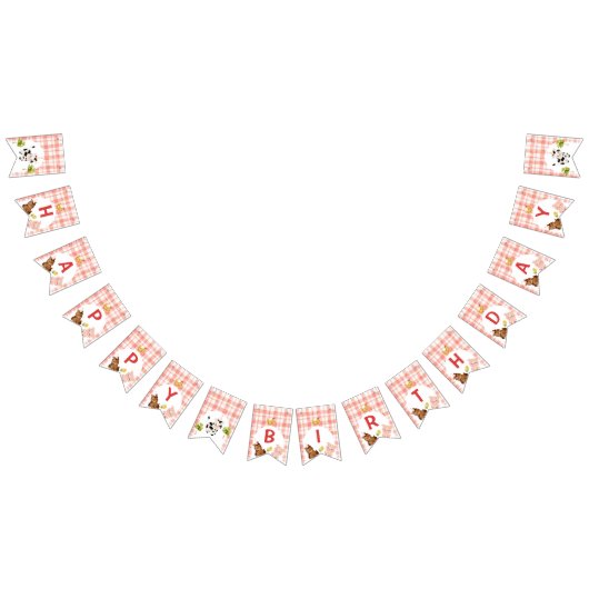 赤い農場の動物の男の子の誕生日 バンティングフラッグ (全)