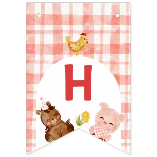 赤い農場の動物の男の子の誕生日 バンティングフラッグ (第2の旗)