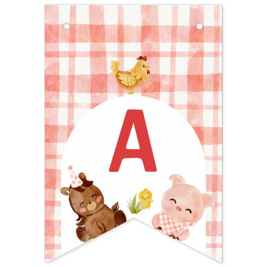 赤い農場の動物の男の子の誕生日 バンティングフラッグ (第3の旗)