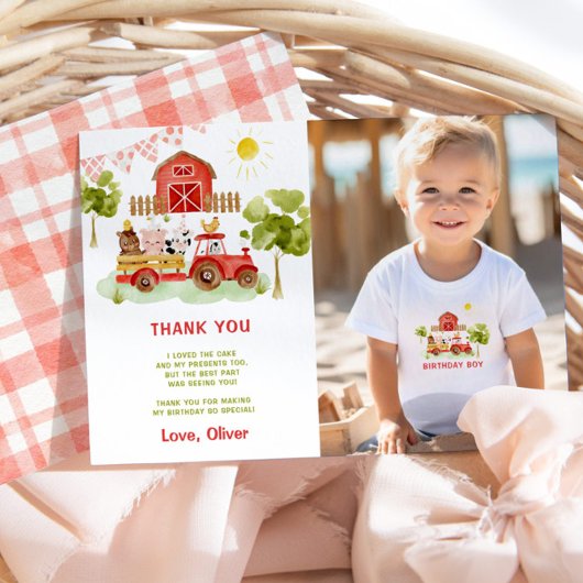 赤い農場の動物の誕生日写真ありがとうカード 招待状