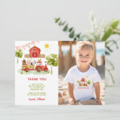 赤い農場の動物の誕生日写真ありがとうカード 招待状 (スタンド正面)