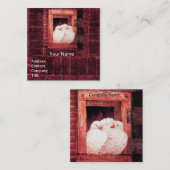 赤い農場の窓で白い鳩 スクエア名刺 (正面/裏面)